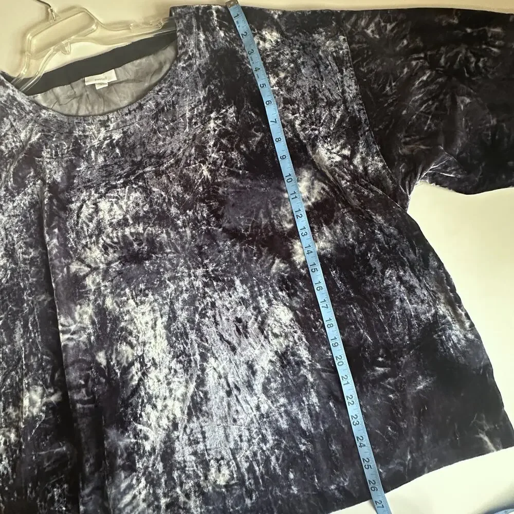 J. Jill Purejill Tie Dye Velvet Top Womens XL Blue Boxy Boat Neck Whimsygoth